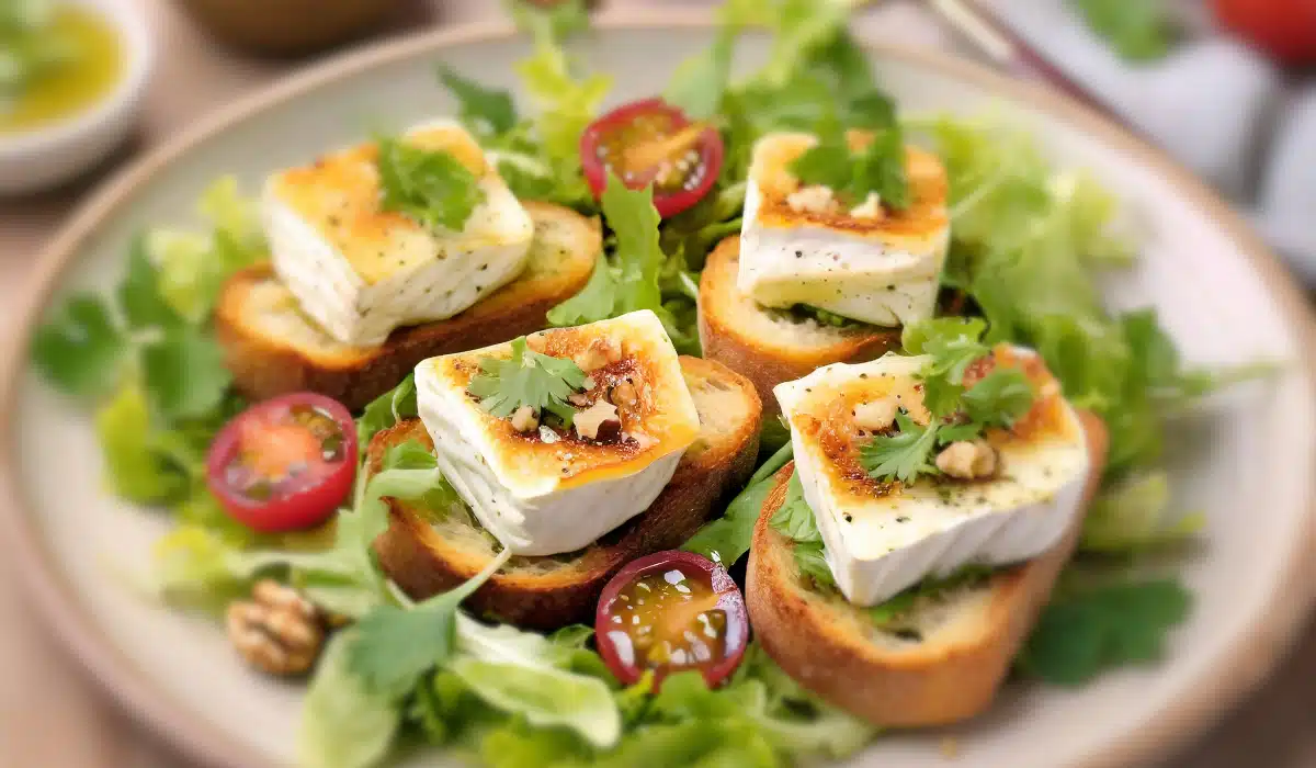 Recette traditionnelle de la salade au chèvre chaud