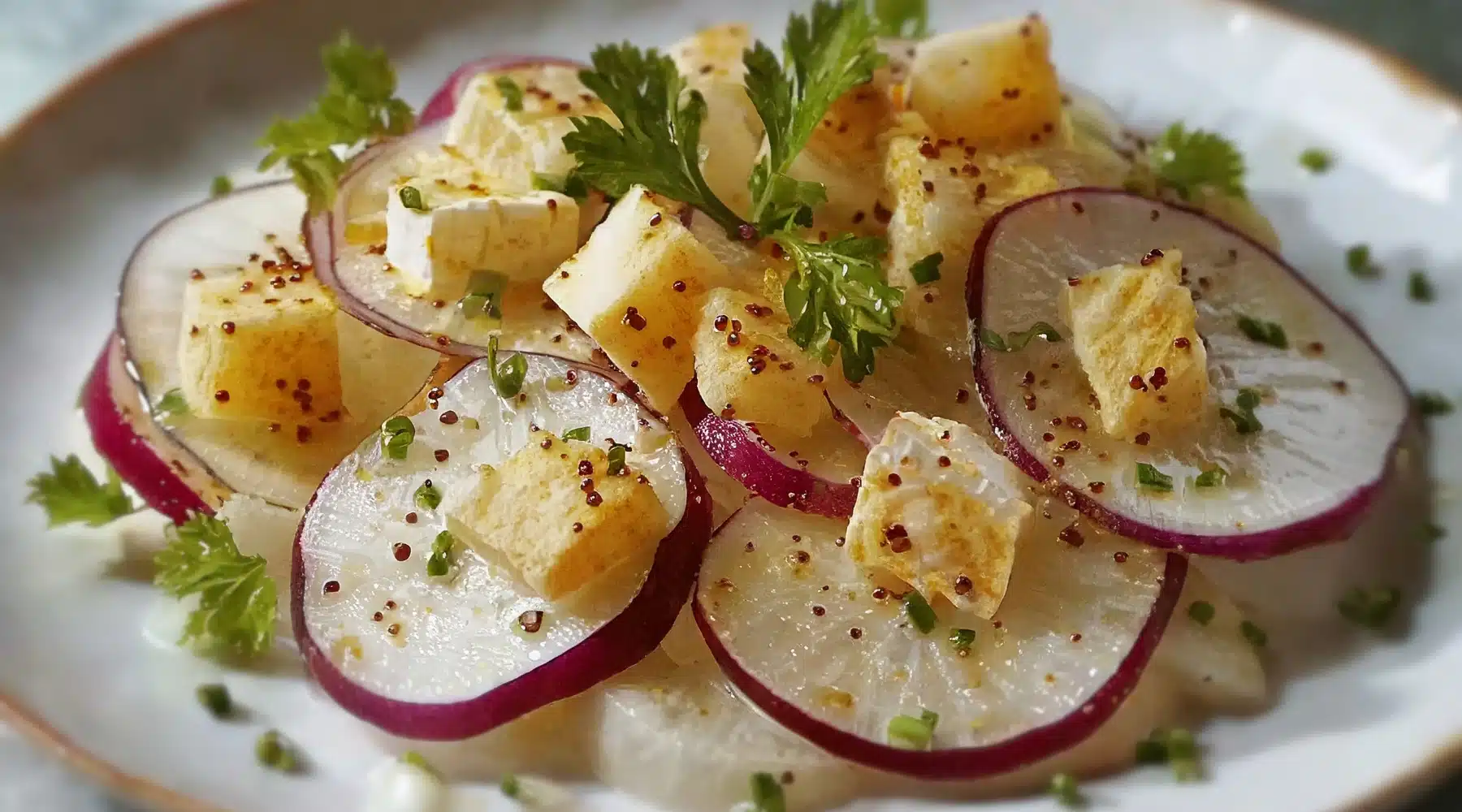 Recette traditionnelle de la salade au radis noir et au gruyère