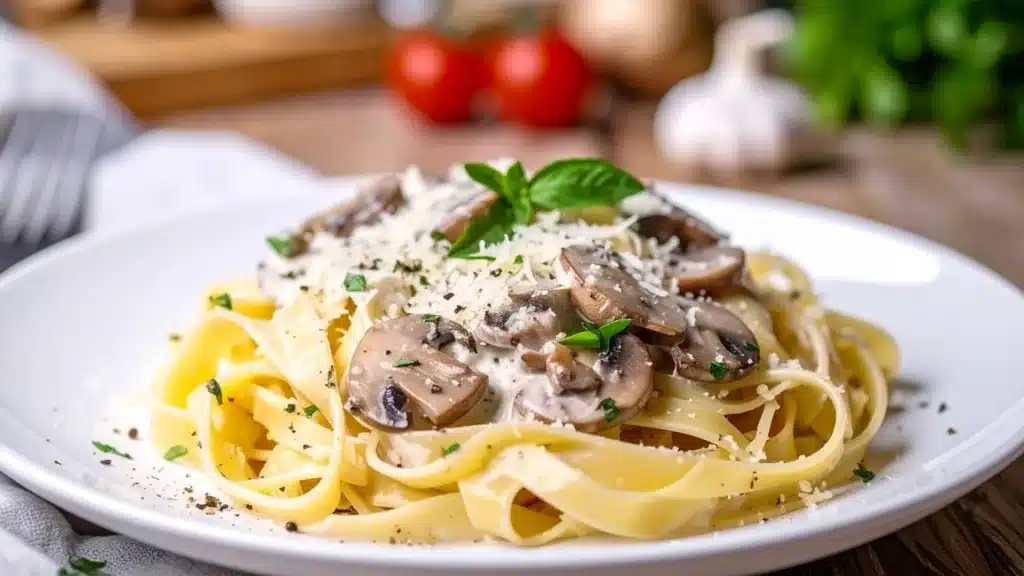 Recette traditionnelle des tagliatelles fraîches à la crème et aux champignons